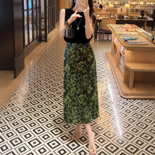 Nanyou 2025 New Chinoiserie National Style Silk Fragrant Cloud Yarn Printed Skirt Retro Original Design Tang Suit Women's Skirt
