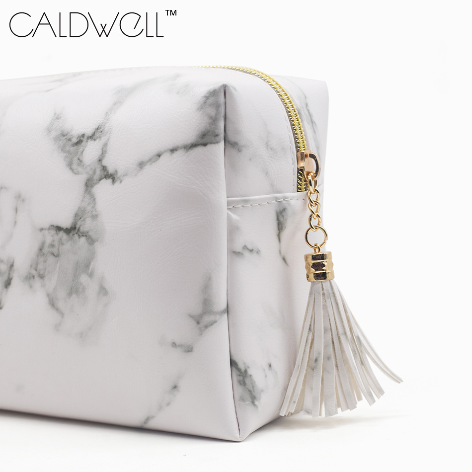 跨境現(xiàn)貨定制logo 大理石紋PU流蘇化妝包便攜大容量石頭紋洗漱包