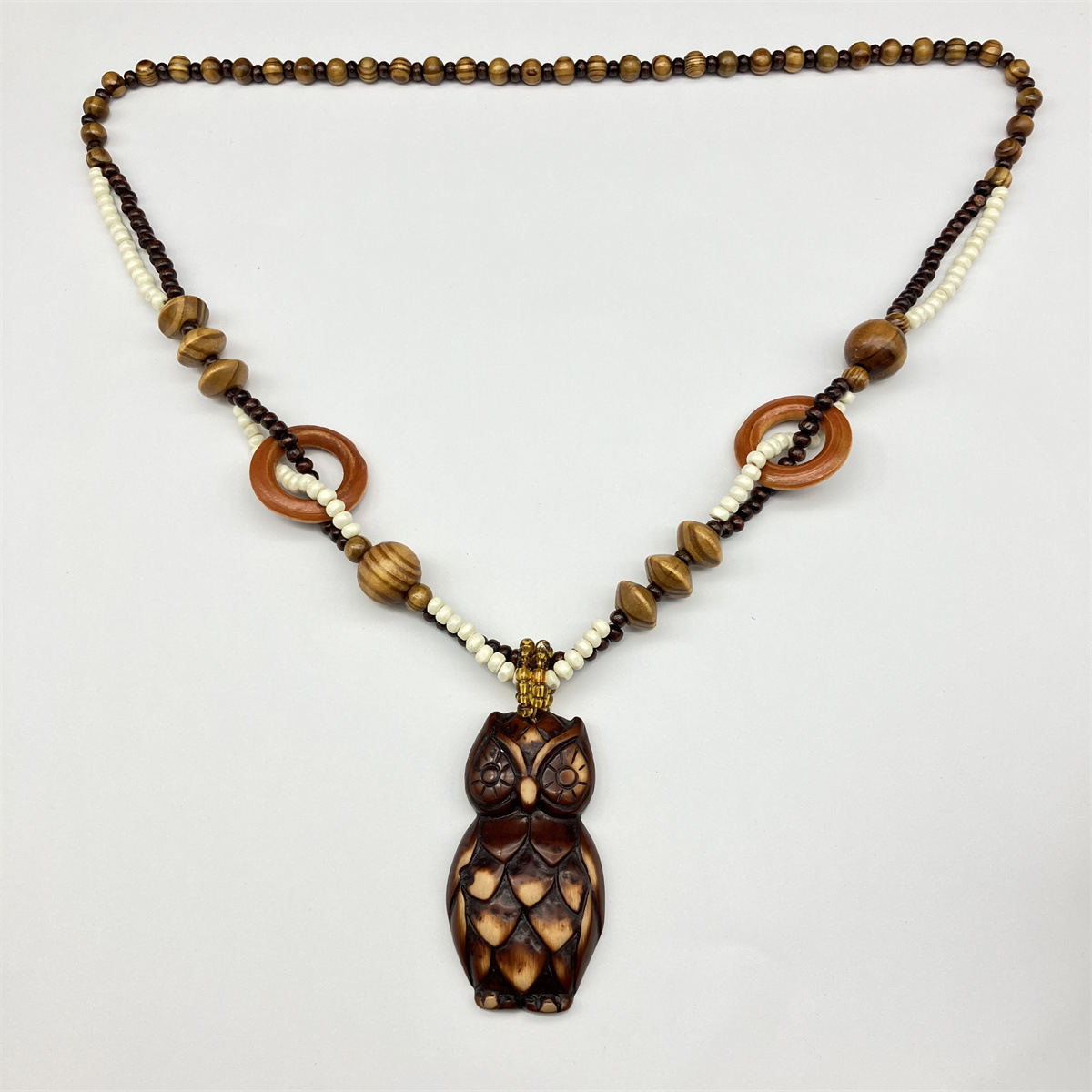 54g Weight Sweater Chain, Long Necklace, Necklace Classification 1 Piece Quantity Holiday, Street Occasion Wood, Resin Material Cat, Owl, Eagle Pattern Women's Gender Casual, Retro Style Casual Retro Cat Owl Eagle Wood Resin Pendant Necklaces Wholesale 8