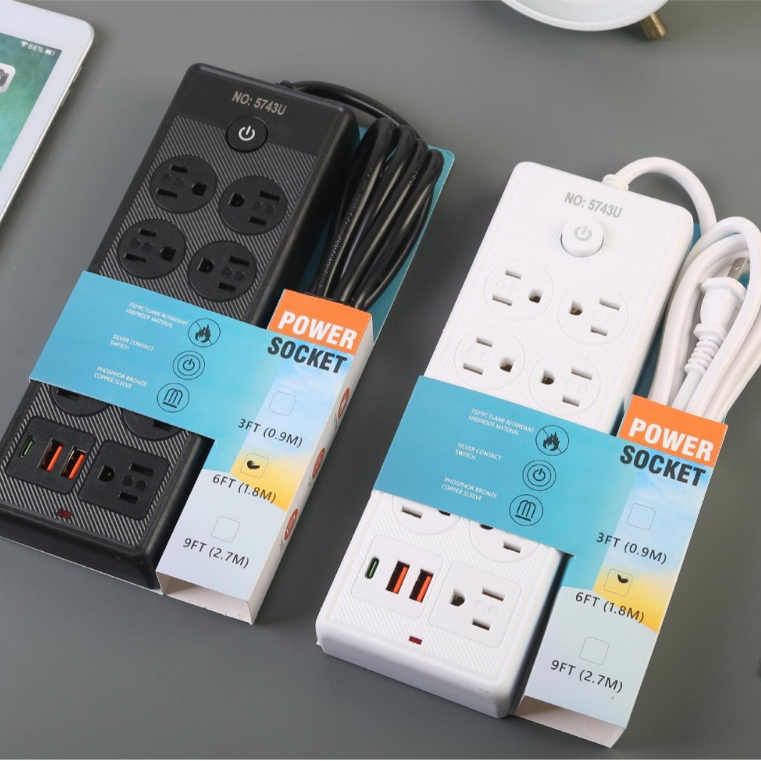 义乌厂家批发美式美规美孔美插拖线板带USB 2个+Type-c1个排插