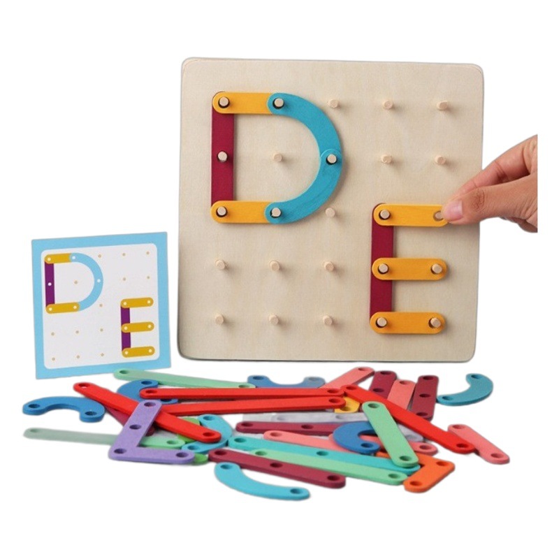 Paso en madera Montessori varios números geométricos letras Montessori tablero de uñas rompecabezas gráfico juguetes de educación temprana para niños