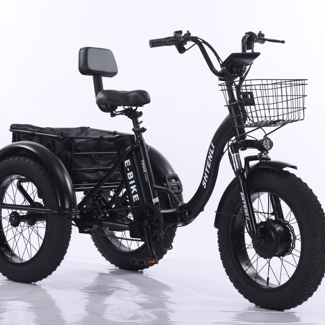 2025 pequeño triciclo eléctrico plegable de acero negro de alto carbono material de aleación de aluminio unisex 20 pulgadas neumático gordo