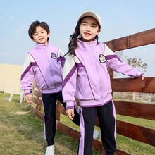 秋季幼儿园园服紫色拉链衫不连帽运动学院套装小学生儿童班服校服