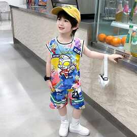 珠地网眼面料套装奥特曼衣服儿童夏季套装背心潮款小男孩无袖童装