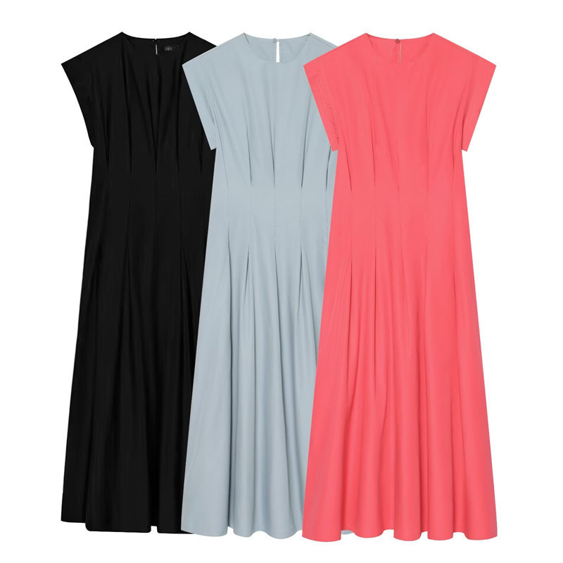 Export order! 2026 summer women's fashion European and American style round-neck pleated poplin dress 2507042 Export order! 2026 summer women's fashion European and American style round-neck pleated poplin dress 2507042