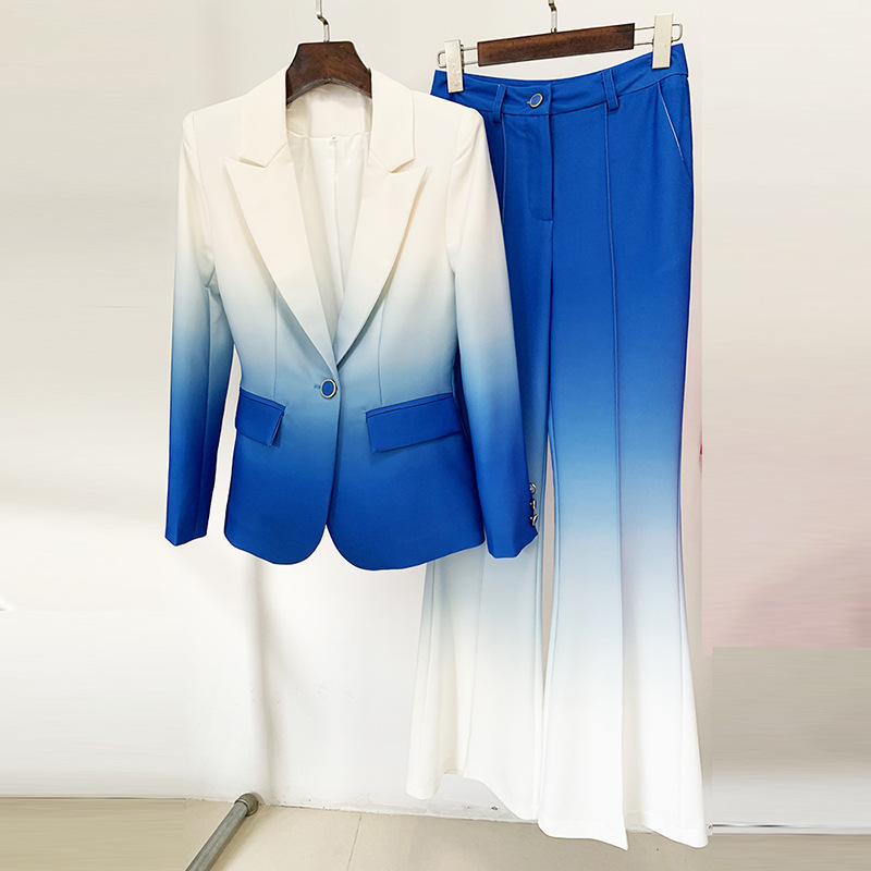 GraceChic Cross-Border In-Stock 2025 New Fashionable Gradient Slim Fit Suit With Flared Trousers Two-Piece Set_voghion.com