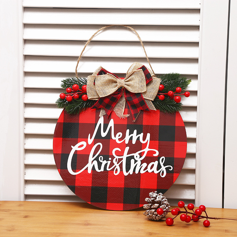 Navidad transfronteriza madera hueco lista de pared redonda roja decoración de la puerta colgante creativo de Navidad al por mayor