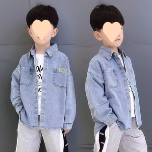Boys' Denim Shirt 2025 Spring & Fall New Style Jacquard Kidsren's Long-Sleeved Casual Jacket Thin Shirt Medium and Large Kidsren's Style