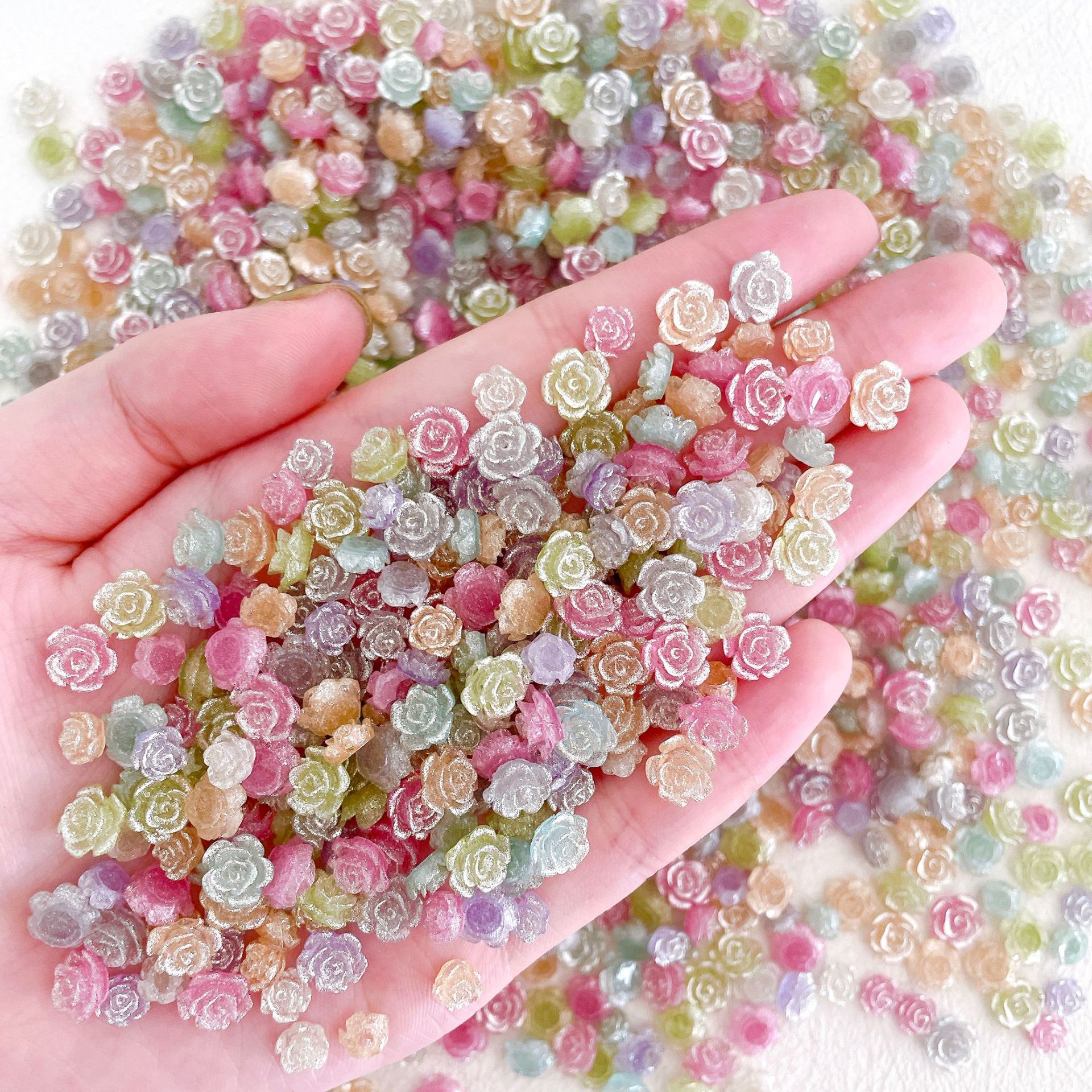热销爆款宫廷复古莫兰迪山茶花美甲饰品 3D立体树脂小花抖音同款