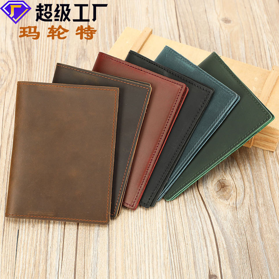 Ví đựng hộ chiếu đa năng bằng da bò thật cho nam, túi đựng thẻ và tiền xu thủ công — Màu nâu sẫm, màu đen, màu xanh lá cây