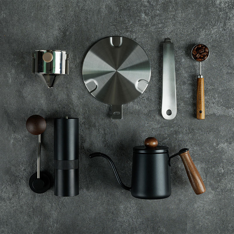 Traje de café de mano portátil al aire libre cafetera caja de regalo núcleo de acero molinillo de grano de café combinación mano molienda traje de camping
