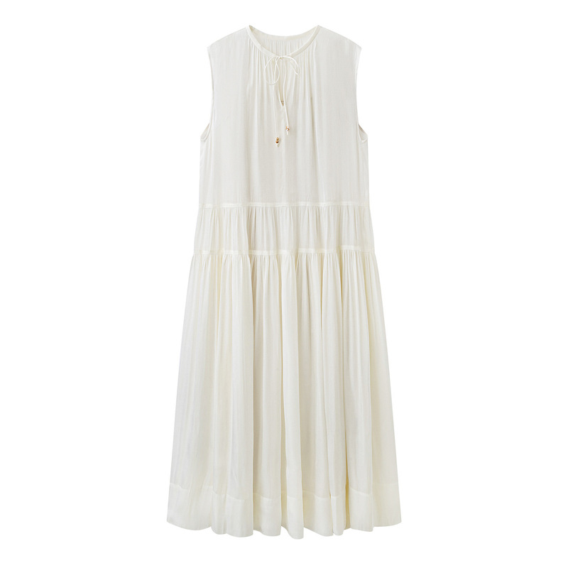 Domestic Brand 2026 Summer New Sleeveless V-Neck Pleated Dress Simple and Elegant Two-Piece Long Dress 781831