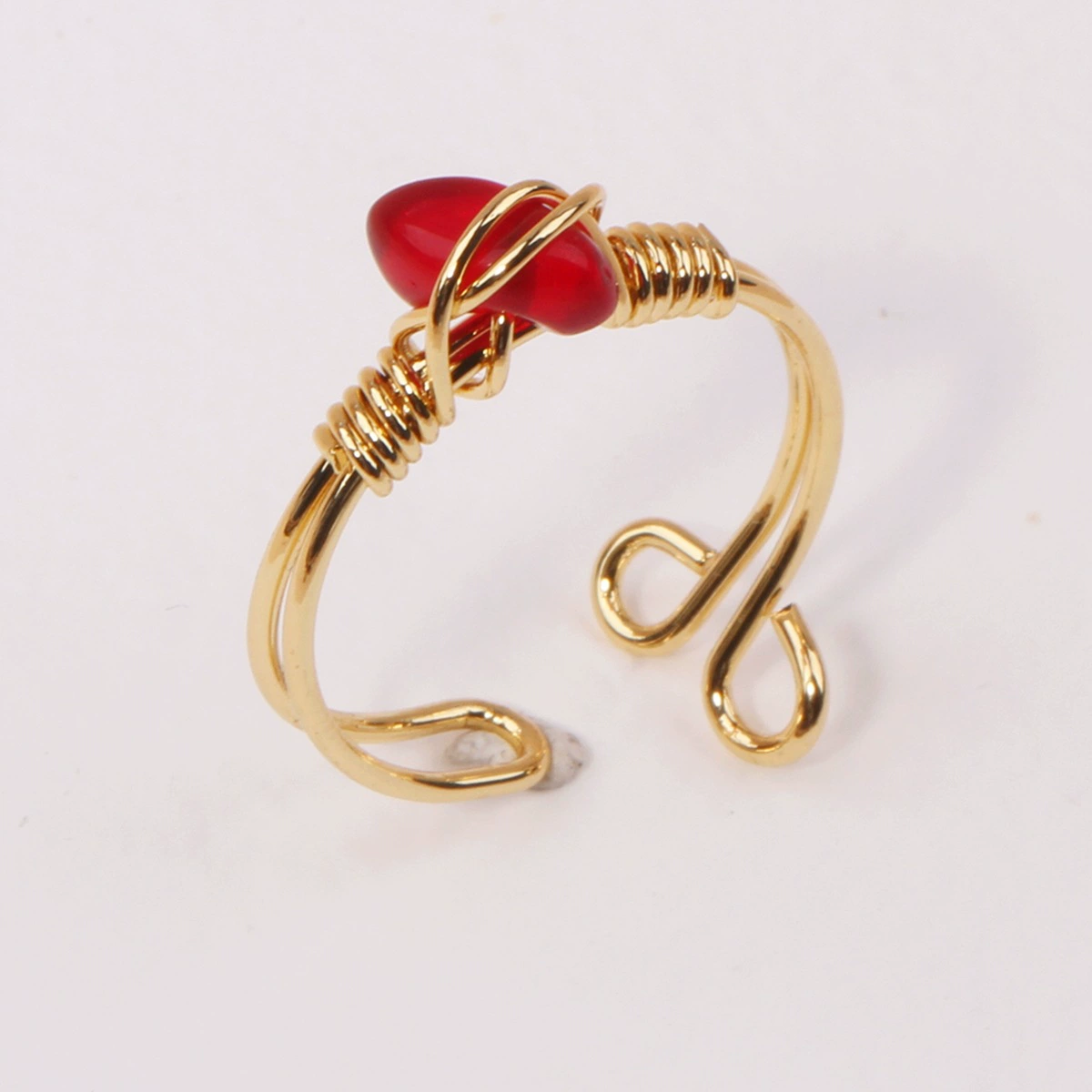 18K позолоченный Красный Кристалл Камень кольцо Европейское и американское Ретро Открытое кольцо ручной работы проволочное кольцо