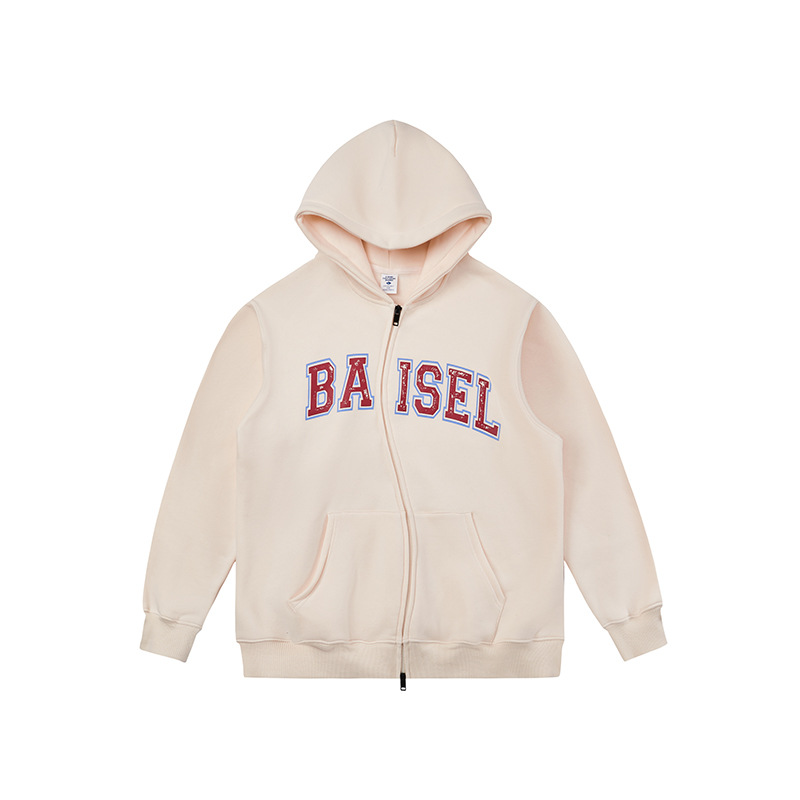 Herretøjs fleecejakke med bogstavtryk i kontrastfarve_voghion.com