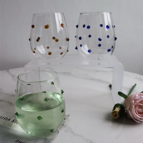 Creative blue irregular dot glass design cup, special water cup, tactile wave dot milk cup juice cup