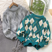 2024年新款儿童针织衫秋款菱形提花套头圆领棉纱中大童装洋气毛衣