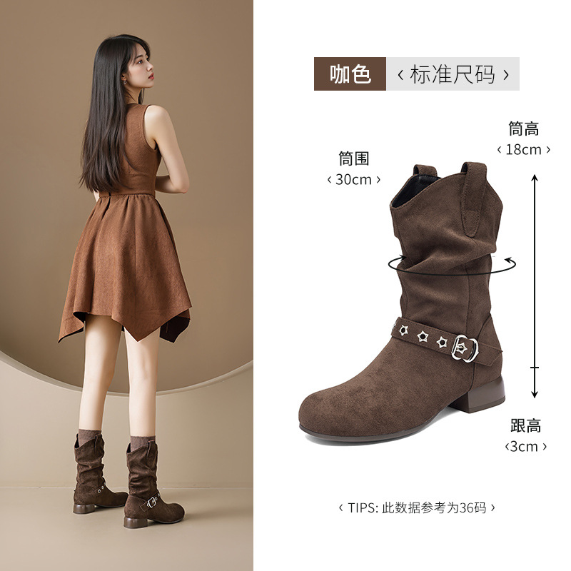 Botas de montado de león antiguo para mujeres 2025 nuevo otoño Maillard occidental botas Retro Bocken botas Martin