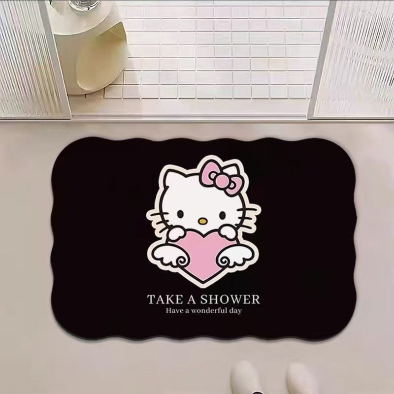 可爱复古kitty硅藻泥地垫浴室洗漱间吸水防滑地垫入户玄关装饰垫|undefined