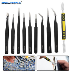 Stainless steel tweezers set, pointed elbow tweezers, disassembly pry bar, 10-piece set/11-piece set, canvas bag