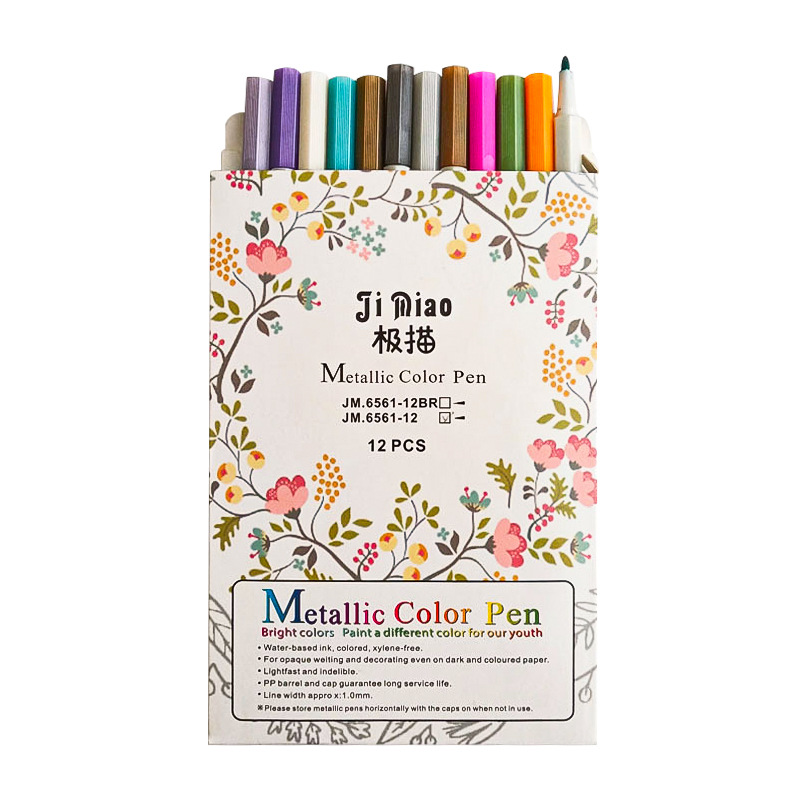 Metal brillante pintura pluma DIY graffiti negro cartón especial pluma de metal álbum pluma flor de cerezo rotulador oro y plata