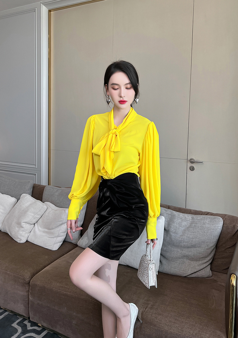 Chân váy bodycon xếp ly nơ cao eo dáng midi thời trang nữ — Màu đen chi tiết 10