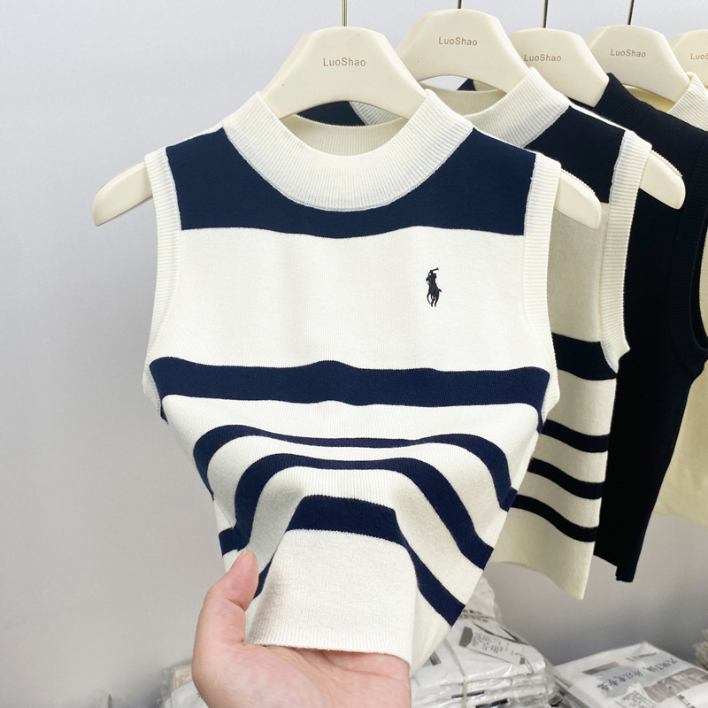 Havegan/Round Neck Striped Knitted Vest for Women, Summer Thin Style, Casual and Elegant, Suitable for Work and Layering Havegan/Round Neck Striped Knitted Vest for Women, Summer Thin Style, Casual and Elegant, Suitable for Work and Layering