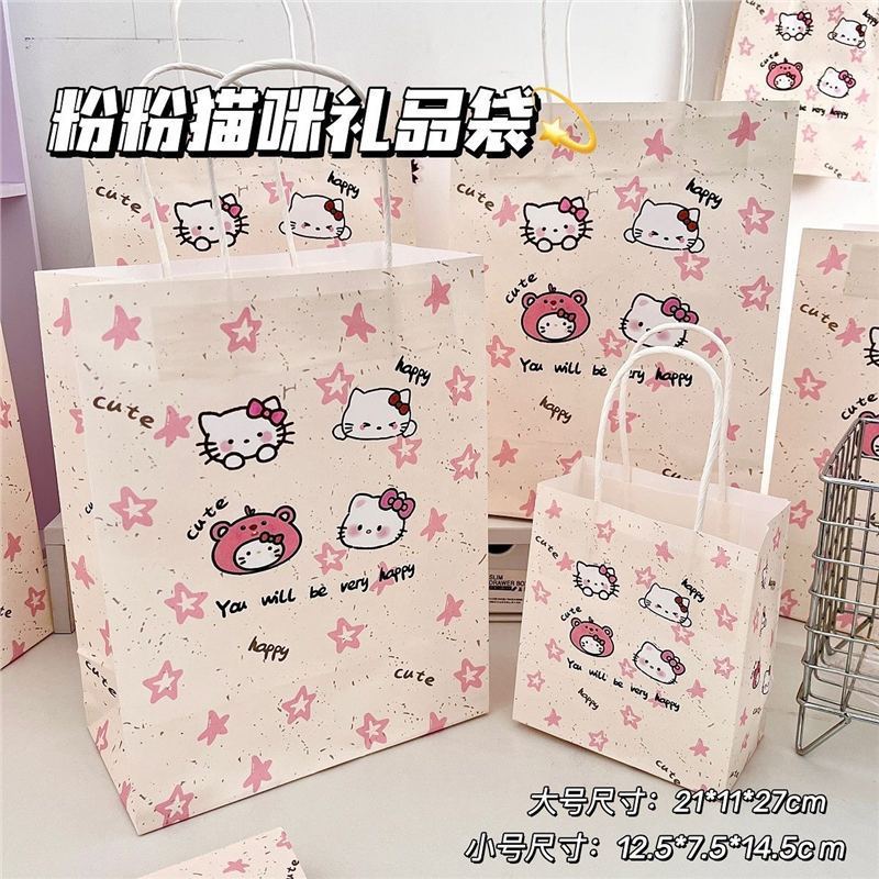 新しいピンクキット猫ギフトバッグ高価値インスタイル絶妙な厚みのある耐久性のある包装袋ギフト牛革バッグ|undefined
