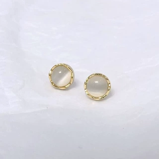 S925银圆形凹凸不规则猫眼石耳钉耳坠新款女气质耳环耳饰韩版甜美