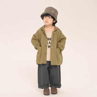 Children's Clothing Boys' Trench Coat Autumn Outfit Kids Korean Style Hooded Top Toddler Spring and Autumn Long-Sleeve Trendy Brand