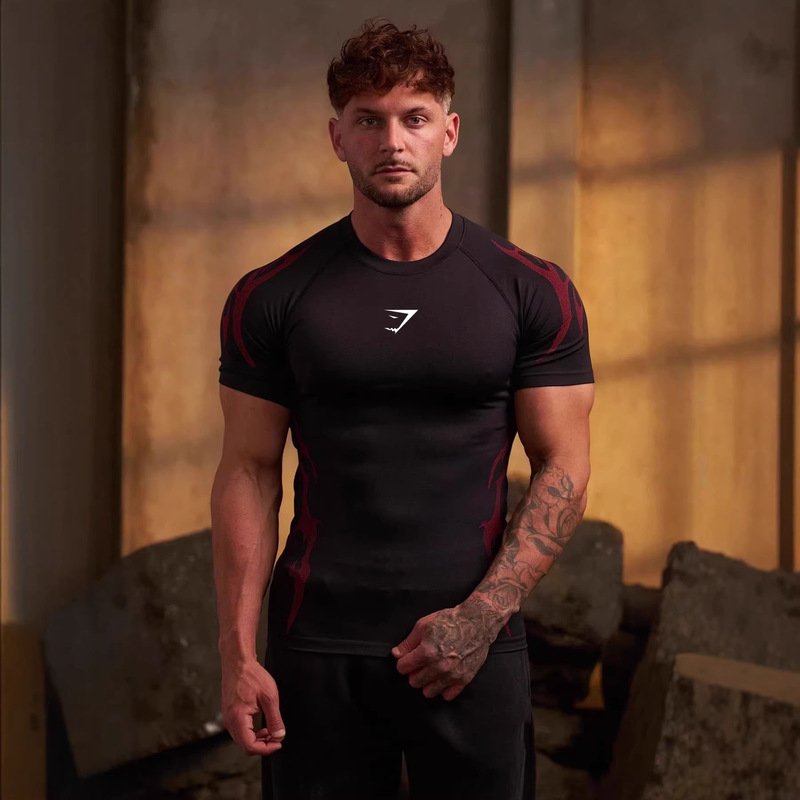Gymshark American-Style Summer New Men's Tight-Fitting T-Shirt for Joggers, Sports, Fitness, Running Training, Quick-Drying Short