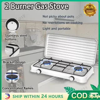 双燃烧器燃气灶锈钢手动点火户外露营桌面炉具带盖