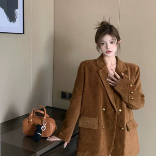 2024 Spring and Autumn New Maillard High-End Korean Coffee Color Suit Loose Medium Retro Long Suit Jacket