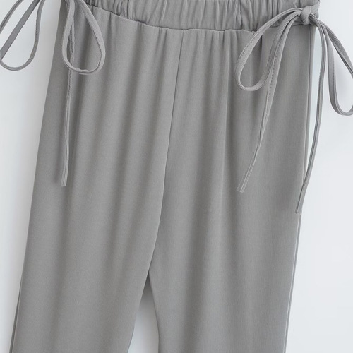 Cross-border women's clothing wholesale European and American style new women's clothing design shows slimmer, wide-leg pants, drawstring, leg-showing, long bell-bottom pants