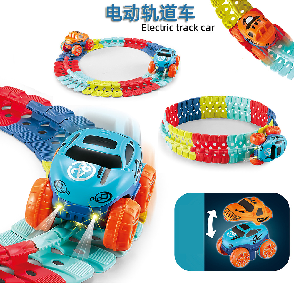 Iluminación transfronteriza inteligencia coche eléctrico variedad Montaña Rusa coche de ferrocarril juguete para niños coche de ferrocarril montado flexible