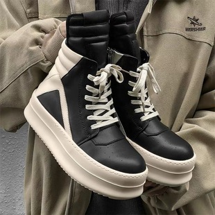 Putian Has Arrived in the Physical Store, Quality Triangle Zipper Black and White High-Top Boots, Men's Thick-Soled Casual Height-Increasing Shoes