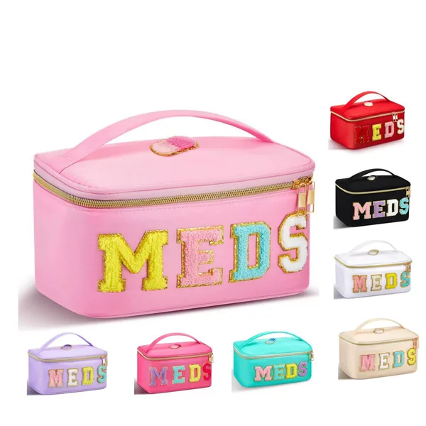 Amazon Cross-Border Large-Capacity Medicine Box Embroidered Letter Cosmetic Bag Travel Toiletry Bag Portable Cosmetic Storage Bag