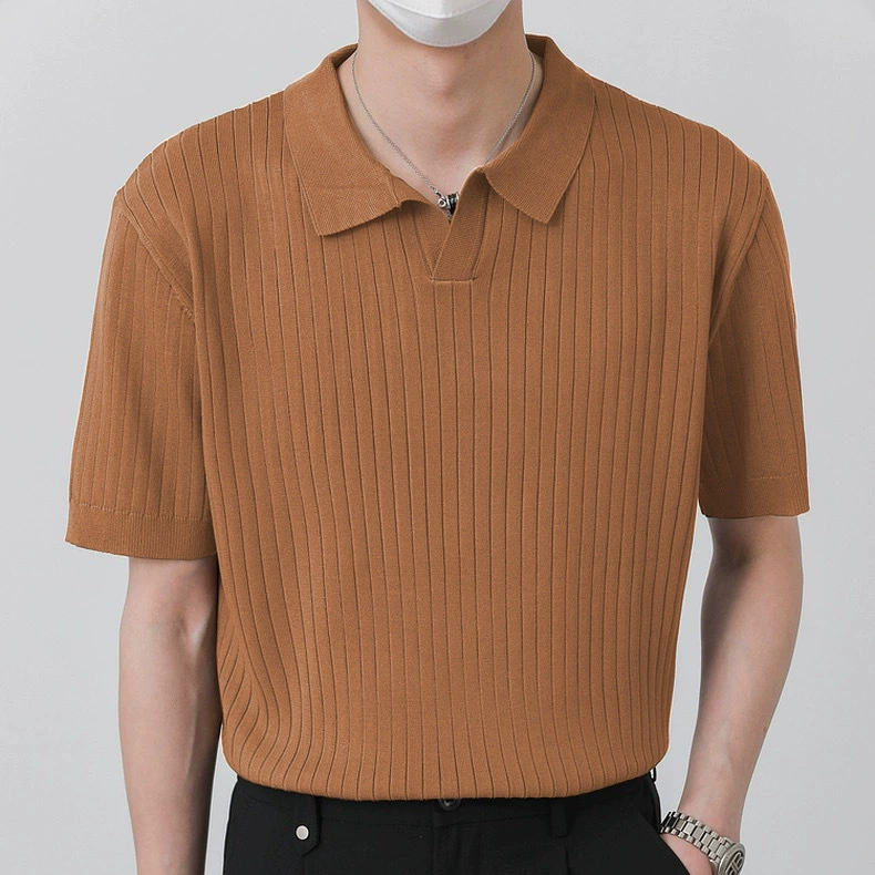 Мужская одежда на заказ, европейский и американский стиль, летняя новинка, повседневная однотонная трикотажная рубашка-поло с коротким рукавом, тонкая, деловой стиль