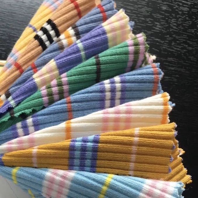 东莞丰彩现货罗纹彩条夏季女装T恤时尚条纹面料