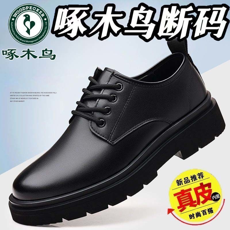 啄木鸟真皮男鞋秋季新款牛皮商务耐磨休闲中老年防滑软底爸爸皮鞋
