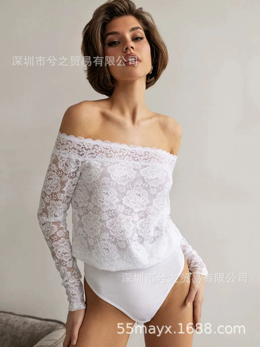 Кружевное боди Hollow lace bodysuit, one-neck off-the-shoulder jumpsuit для женщин