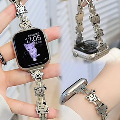 适用苹果applewatch手表带金属小狗猫咪女款iwatch10链条手表带