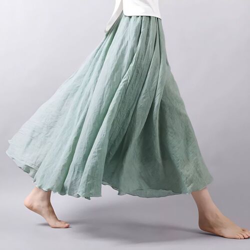 Double-layer cotton-linen semi-slip dress for women, summer Zen-style women's linen dress, plus-size fairy-like, fairy dress, long dress