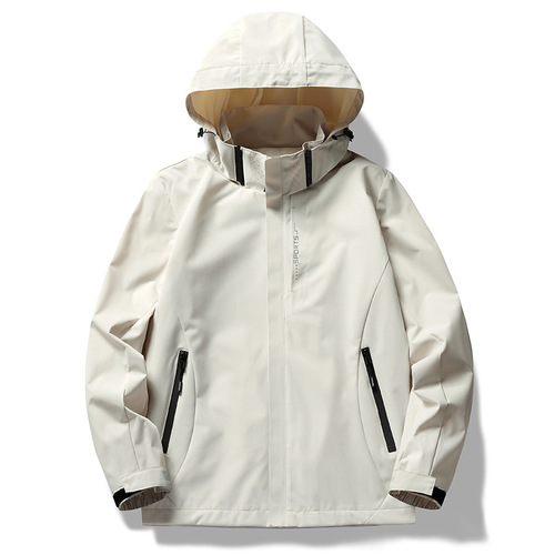 6266 Lightweight Single-Layer Hooded Solid-Color Waterproof Jacket for Women, Thin Single-Ply Windproof Coat for Men – 3-in-1 All-Terrain Mountaineering Suit