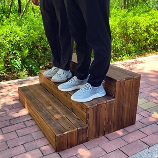 Carbonized Solid Wood Foot Stool Household Outdoor Indoor Double-Layer Wooden Stair Multi-Layer Foot Rack Stair Tread