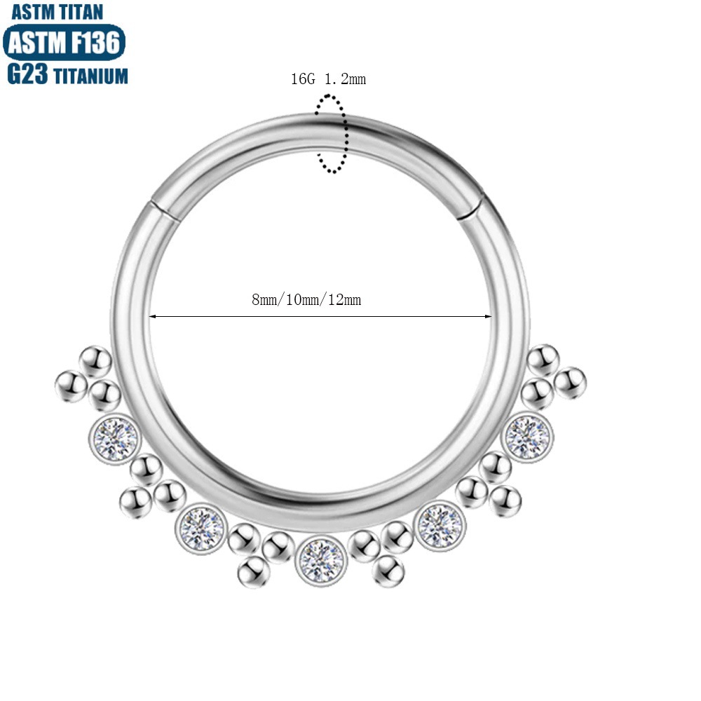 G23 Titanium Hinge Perforated Nose Ring Bead Cluster Zircon Earrings Seamless Split Ring Ear Bone Ring Body Piercing Jewelry detail image 7