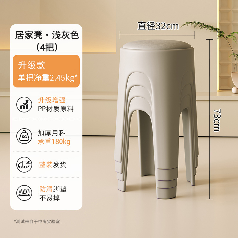 Los taburetes de plástico se pueden apilar para el hogar, taburetes redondos de crema de lujo ligero, mesa y silla de comedor de sala de estar, sillas de repuesto resistentes y duraderas