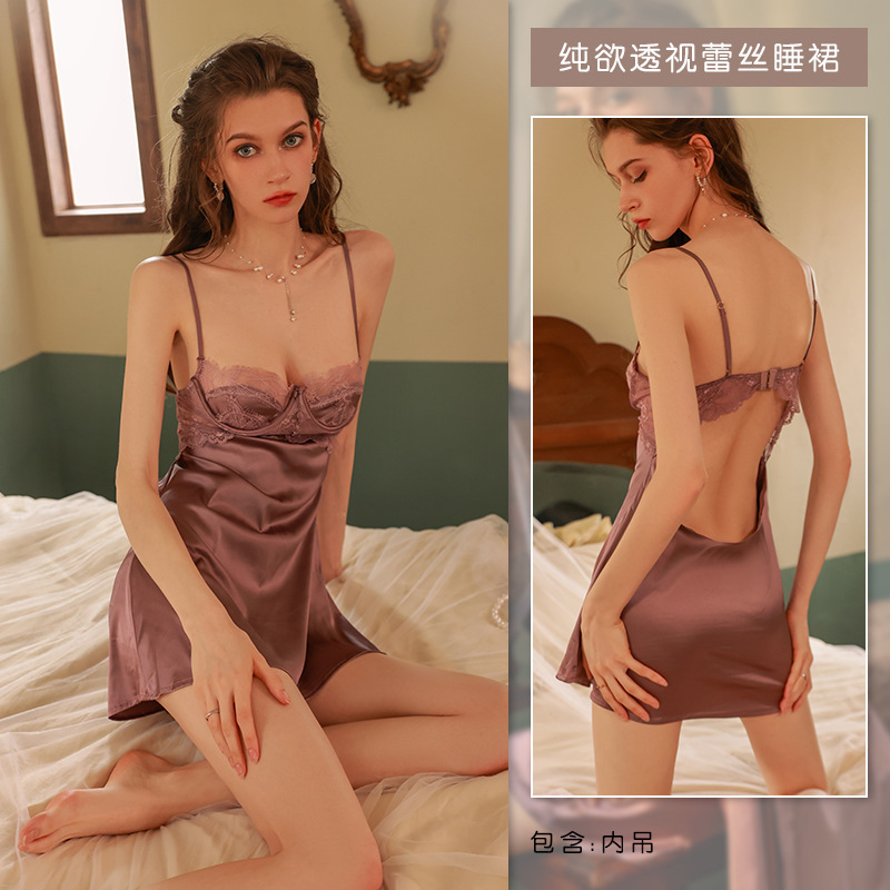 伊影のサテンの純粋な欲望の女性のガーターの睡眠のスカートの小さい胸の鋼は集まって女性の睡眠のスカートのパジャマの家庭服のメーカーの卸売りを閉じます。|undefined