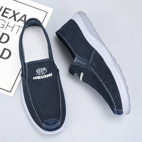 New style old Beijing cloth shoes men's canvas shoes washed fabric denim soft sole comfortable one-legged men's casual shoes