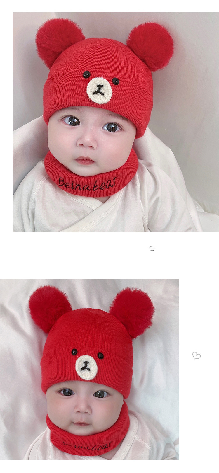 Autumn And Winter Baby Hat Scarf Wool Hair Ball Bear Infant Knitted Hat Two-piece display picture 3