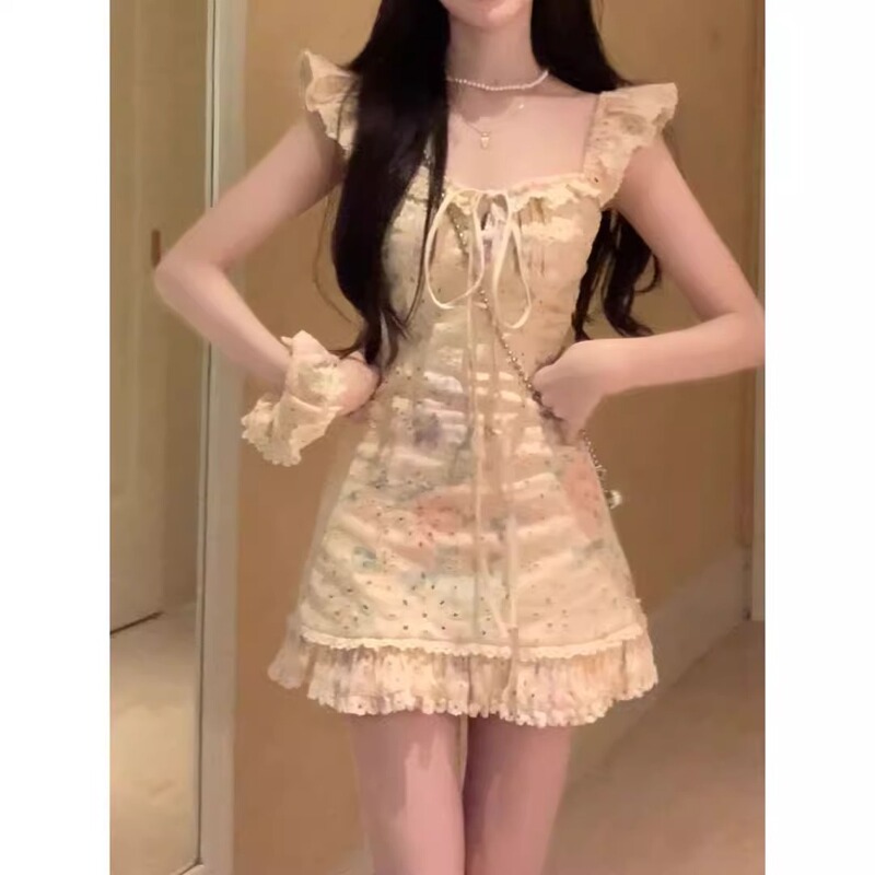 Garden Party Sweet Dress Garden Party Pure and Desirable Style Sweet Slimming Lace Flutter Sleeve Dress